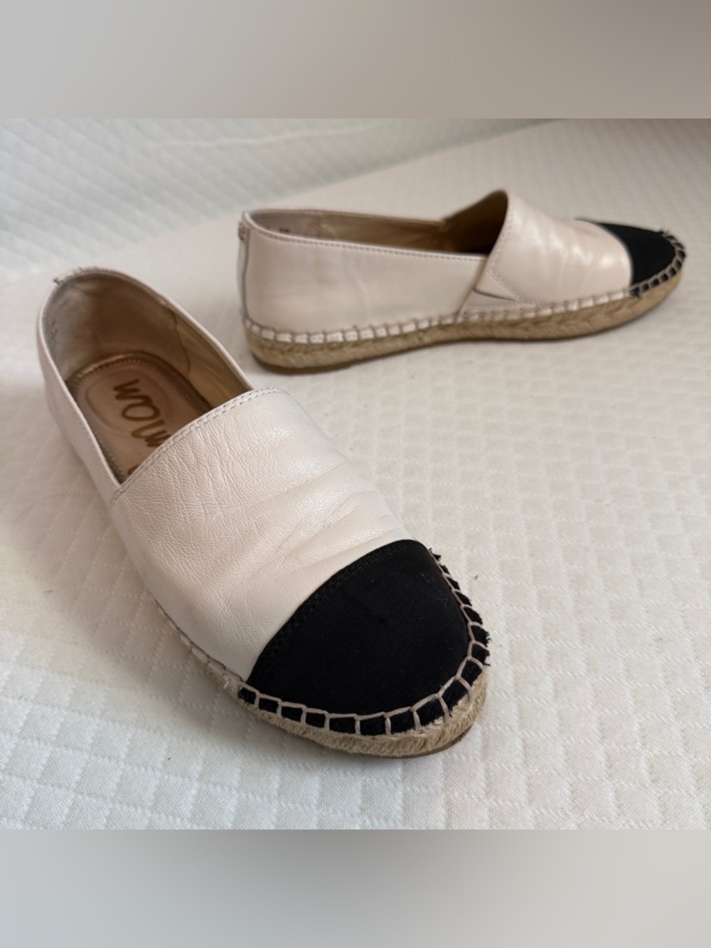 Sam Edelman Womens 7.5 Ivory Leather Espadrille Flats Slip On Cap Toe Resort Lux